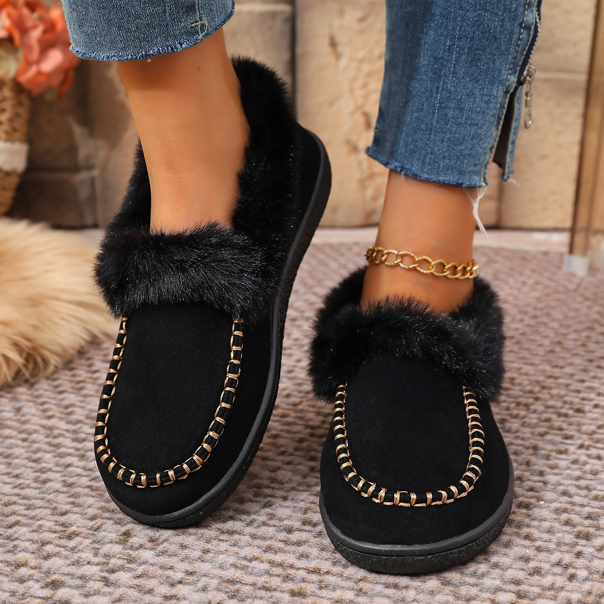 Women's suede warm flat cotton shoes