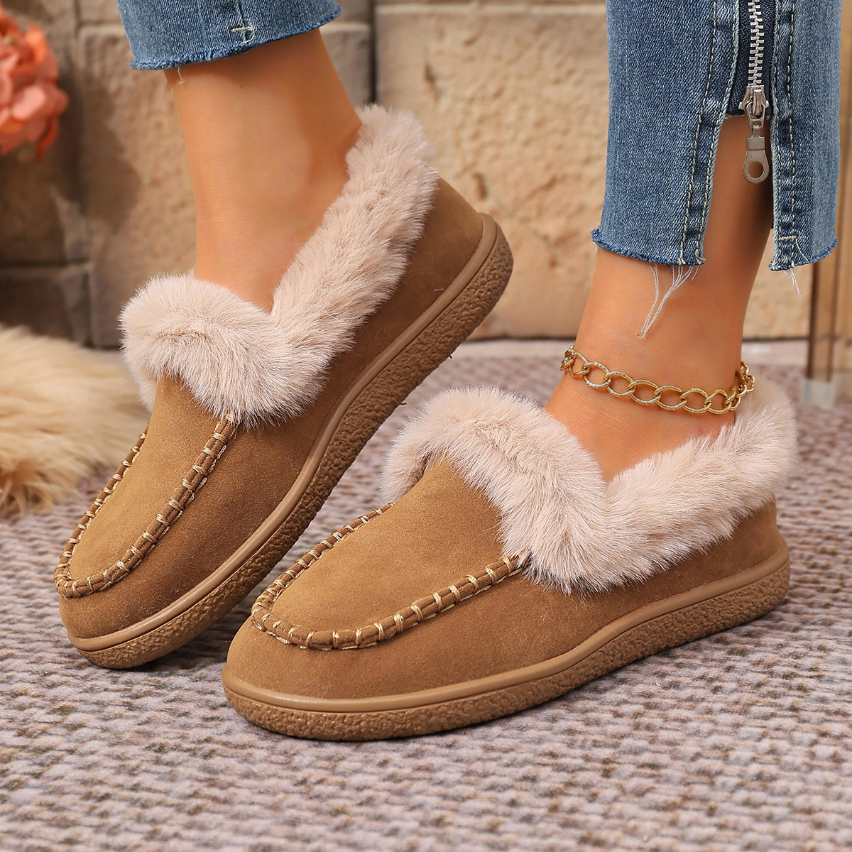 Women's suede warm flat cotton shoes