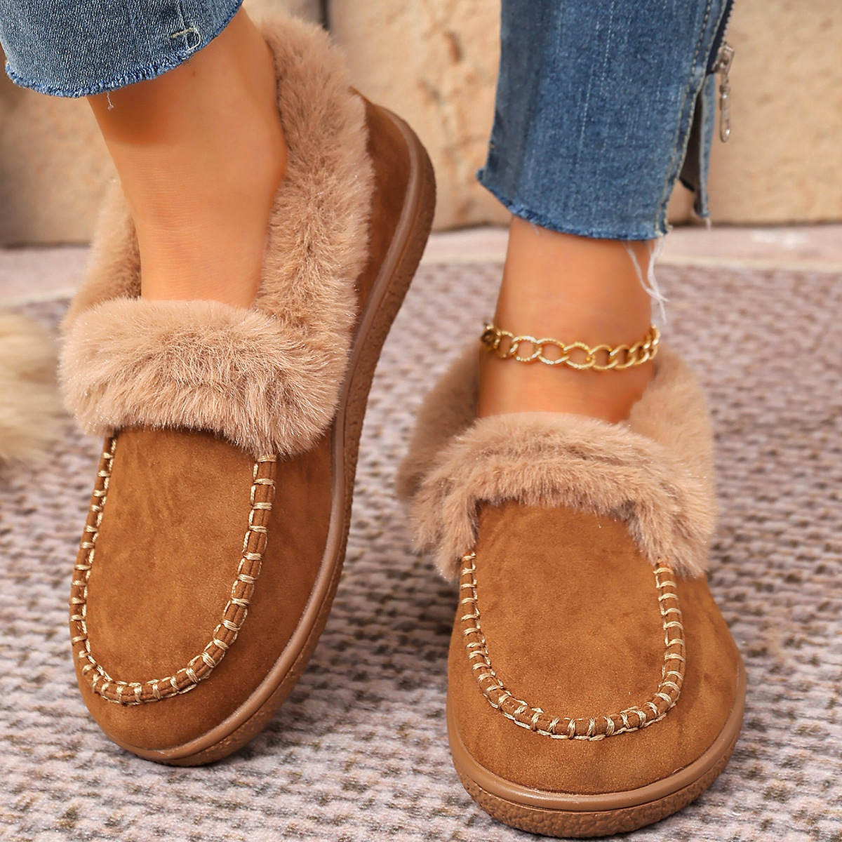 Women's suede warm flat cotton shoes