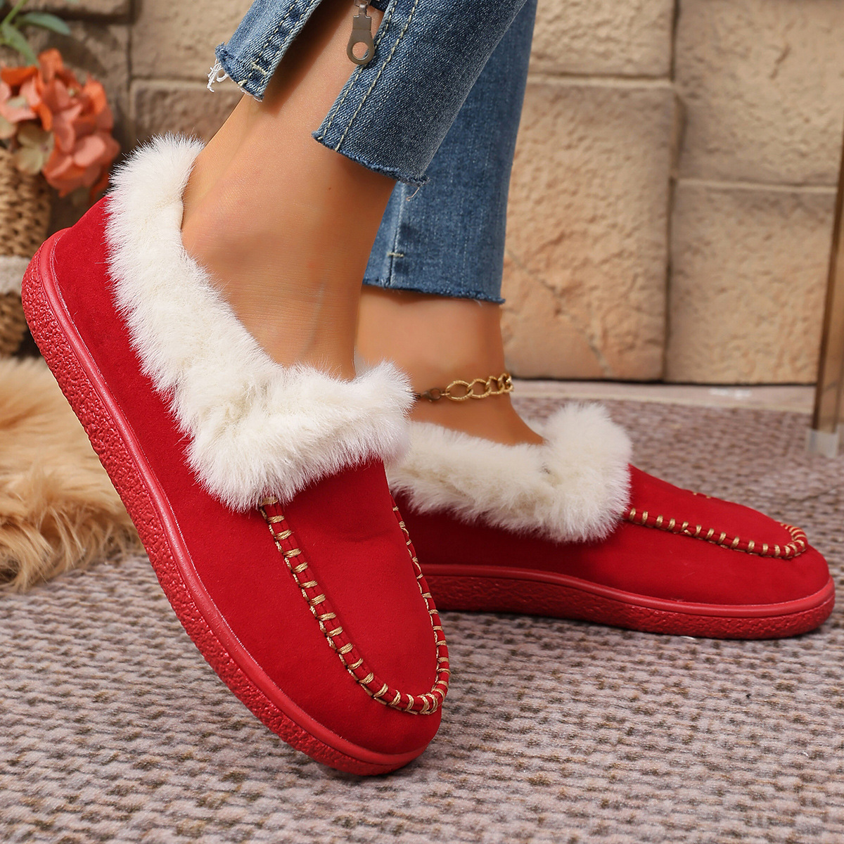 Women's suede warm flat cotton shoes