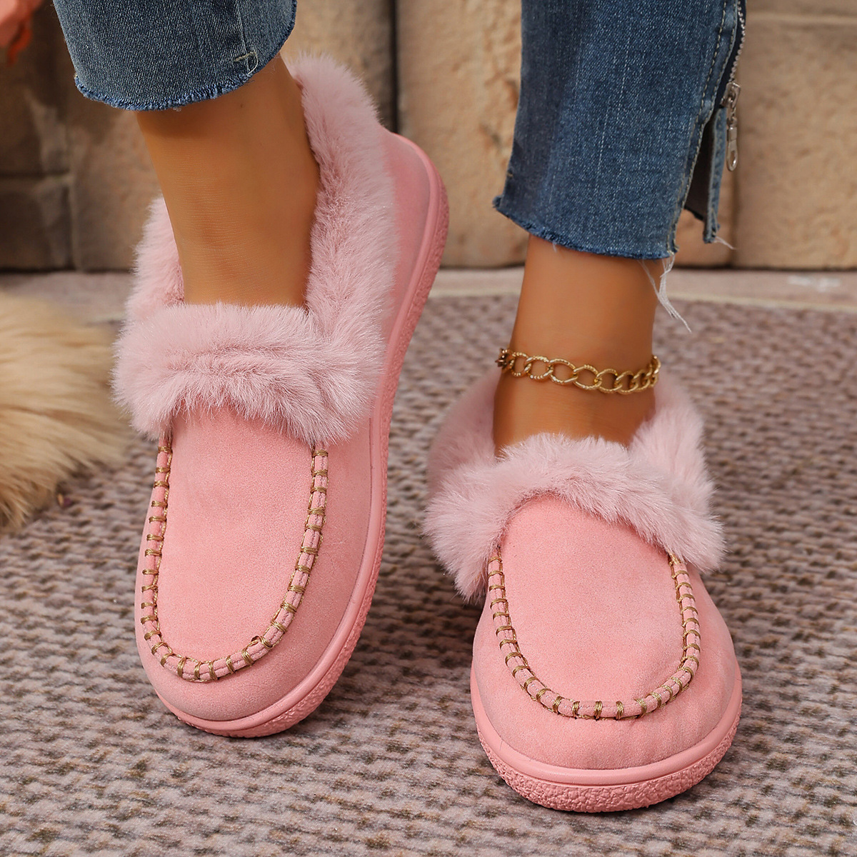 Women's suede warm flat cotton shoes