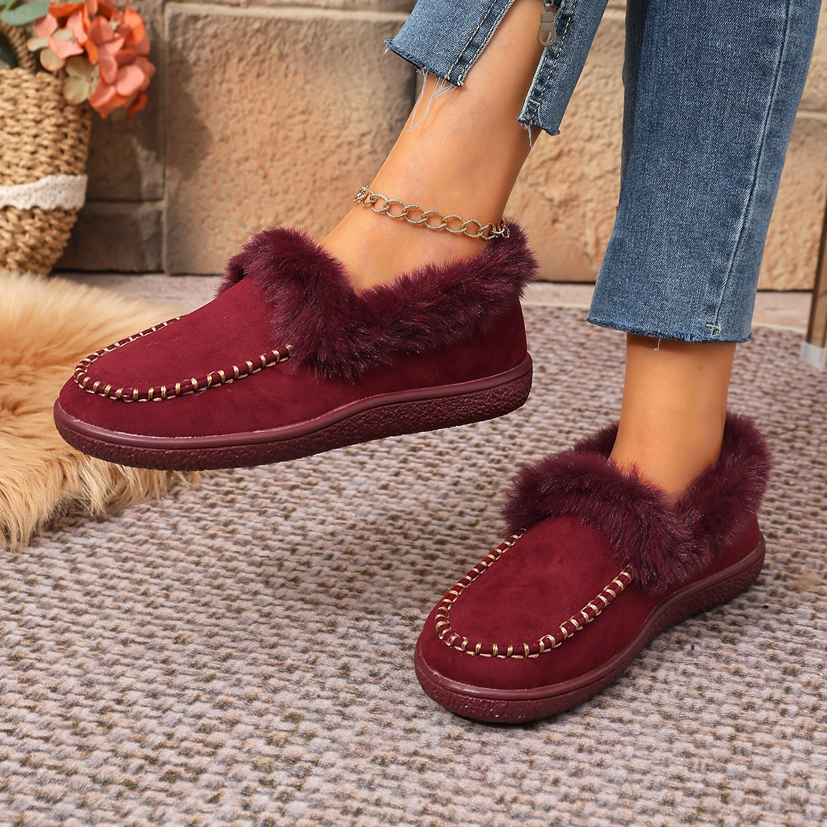 Women's suede warm flat cotton shoes