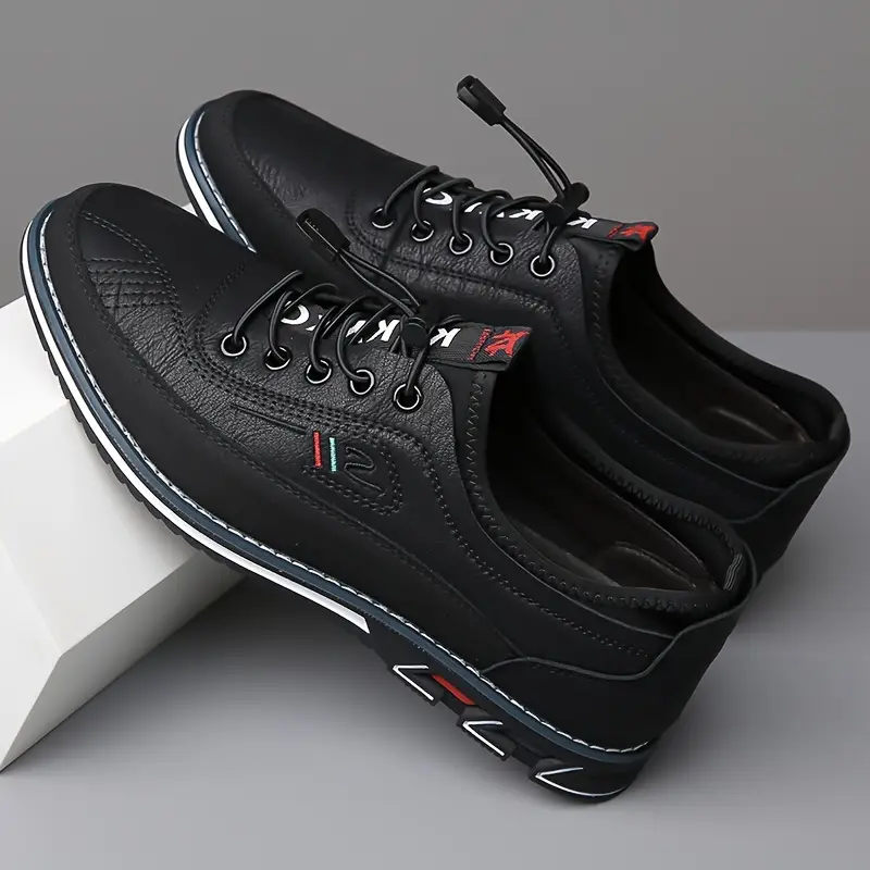 plus size mens casual shoes with microfiber leather uppers breathable soft sole slip on shoes with elastic shoelaces for outdoor walking driving details 3