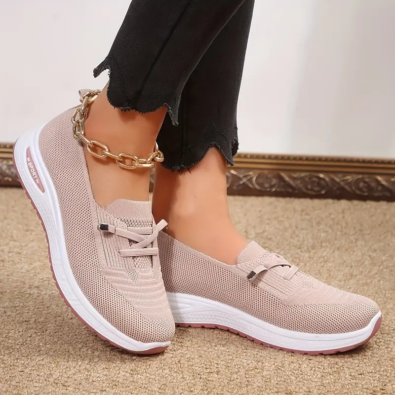 women s solid color platform sneakers breathable knit lace details 1