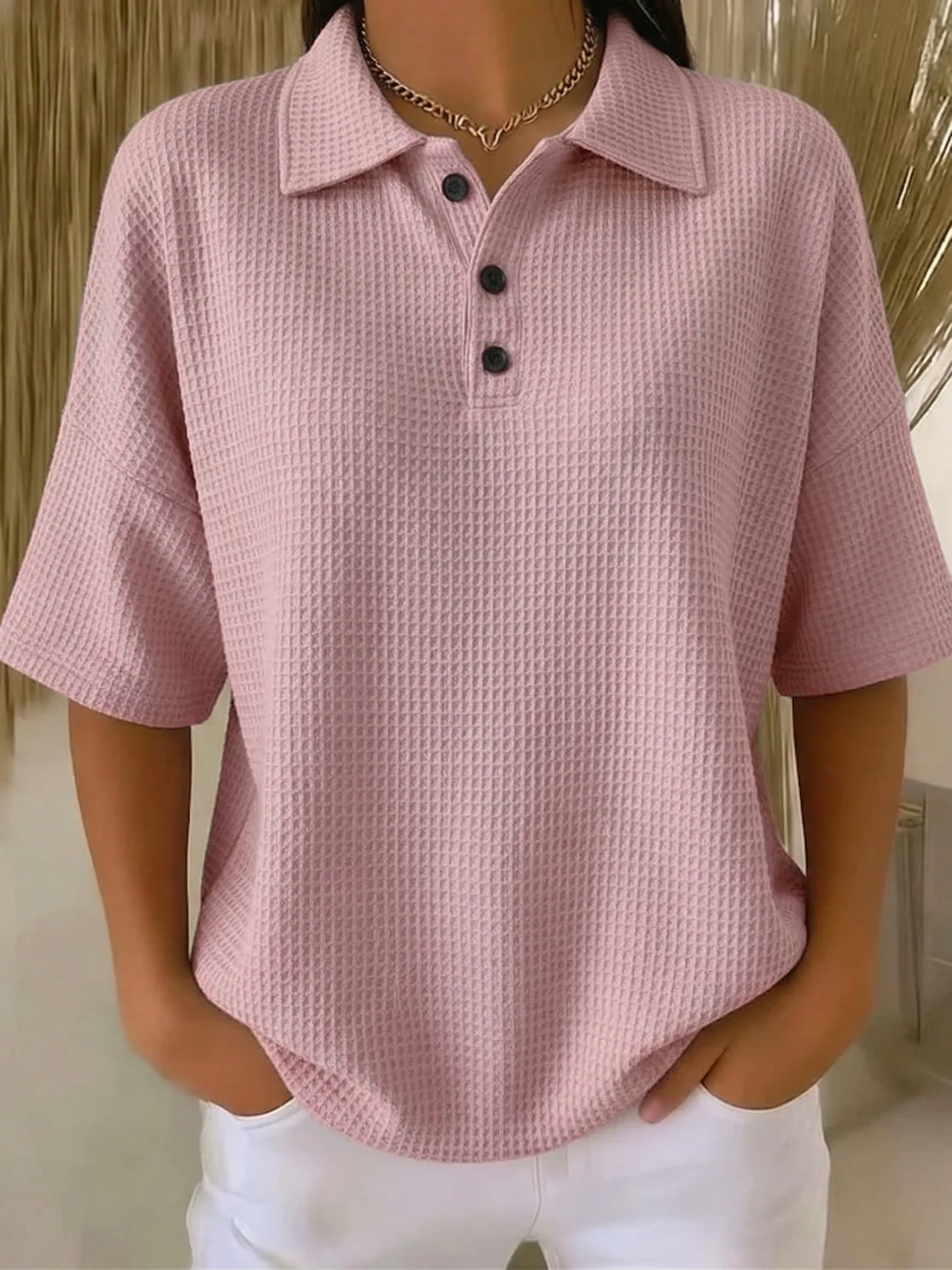 New Arrivals🔥Women's Casual Cozy Polo Collar Waffle Shirt