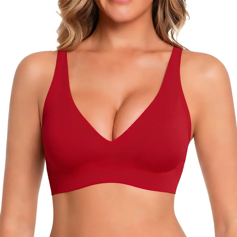 Jelly Wire-Free Women's Comfortable Wire-Free Bra, Push-Up Wire-Free Bra, Seamless T-Shirt Bra, Deep V Everyday Bra.