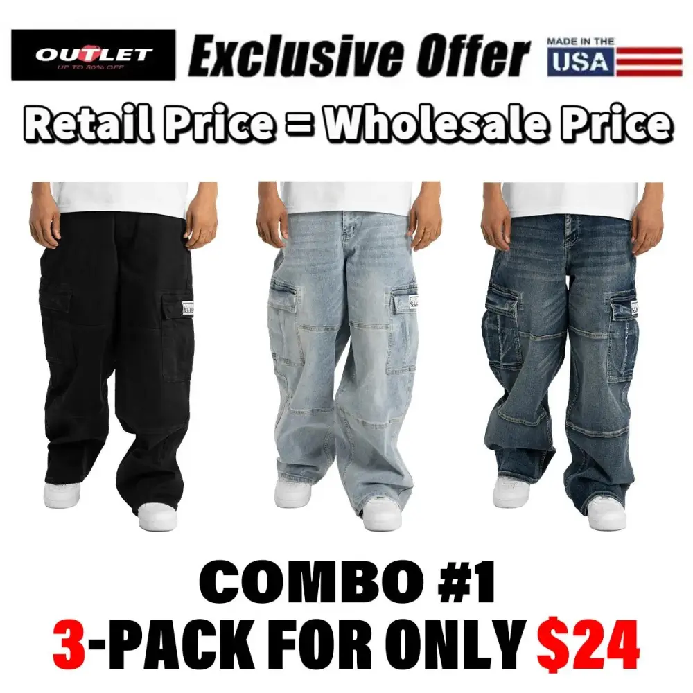 🔥Last Day Promotion! 3-Pack/6-Pack Men's Heavyweight Baggy Fit/Relaxed Fit Denim Cargo Pant