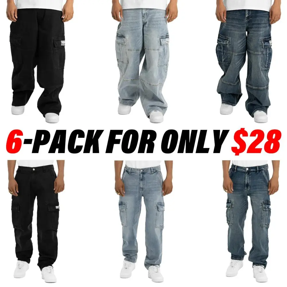 🔥Last Day Promotion! 3-Pack/6-Pack Men's Heavyweight Baggy Fit/Relaxed Fit Denim Cargo Pant
