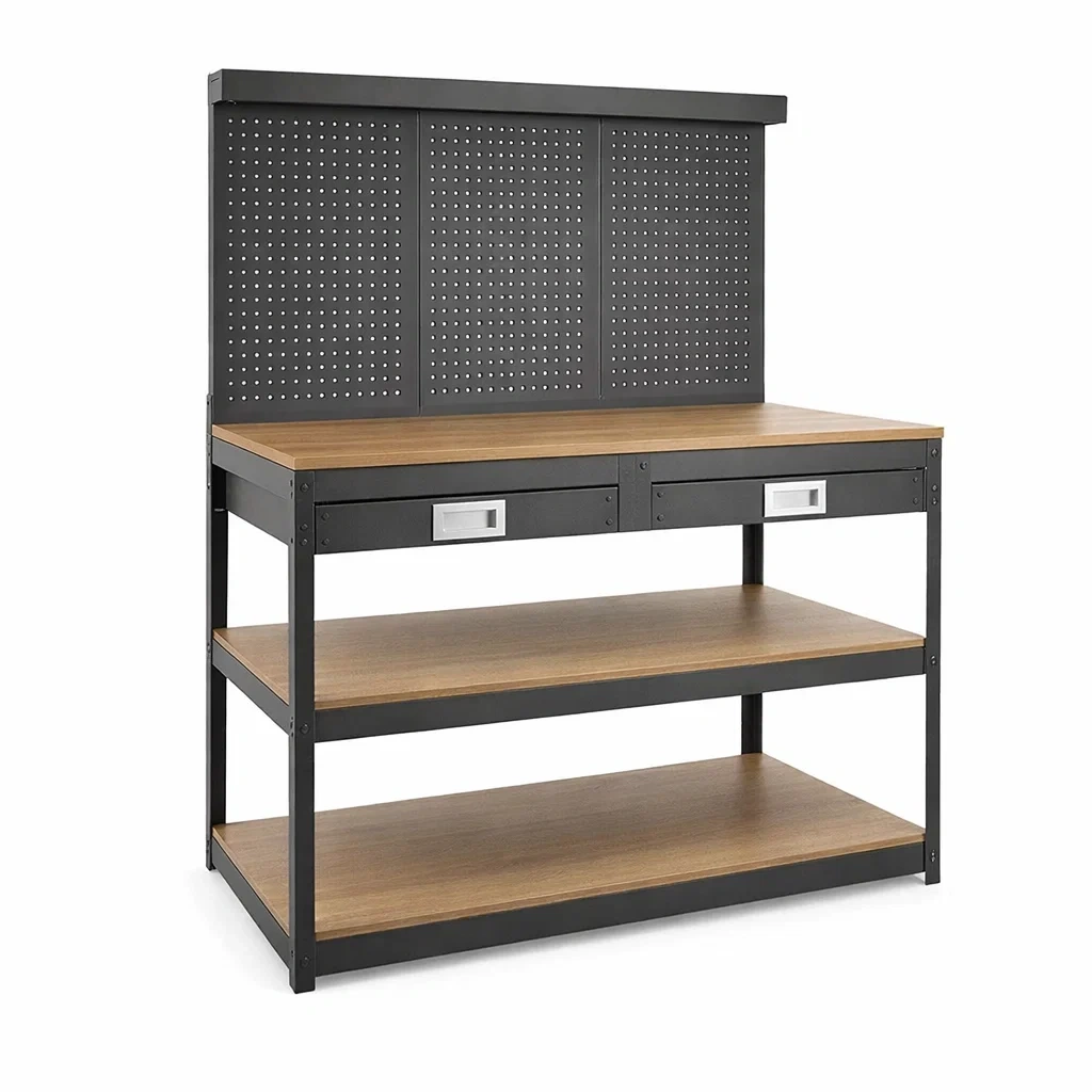 Banco da lavoro in Metallo e Legno con Pannello Forato-URBANCOMFORTHAVEN