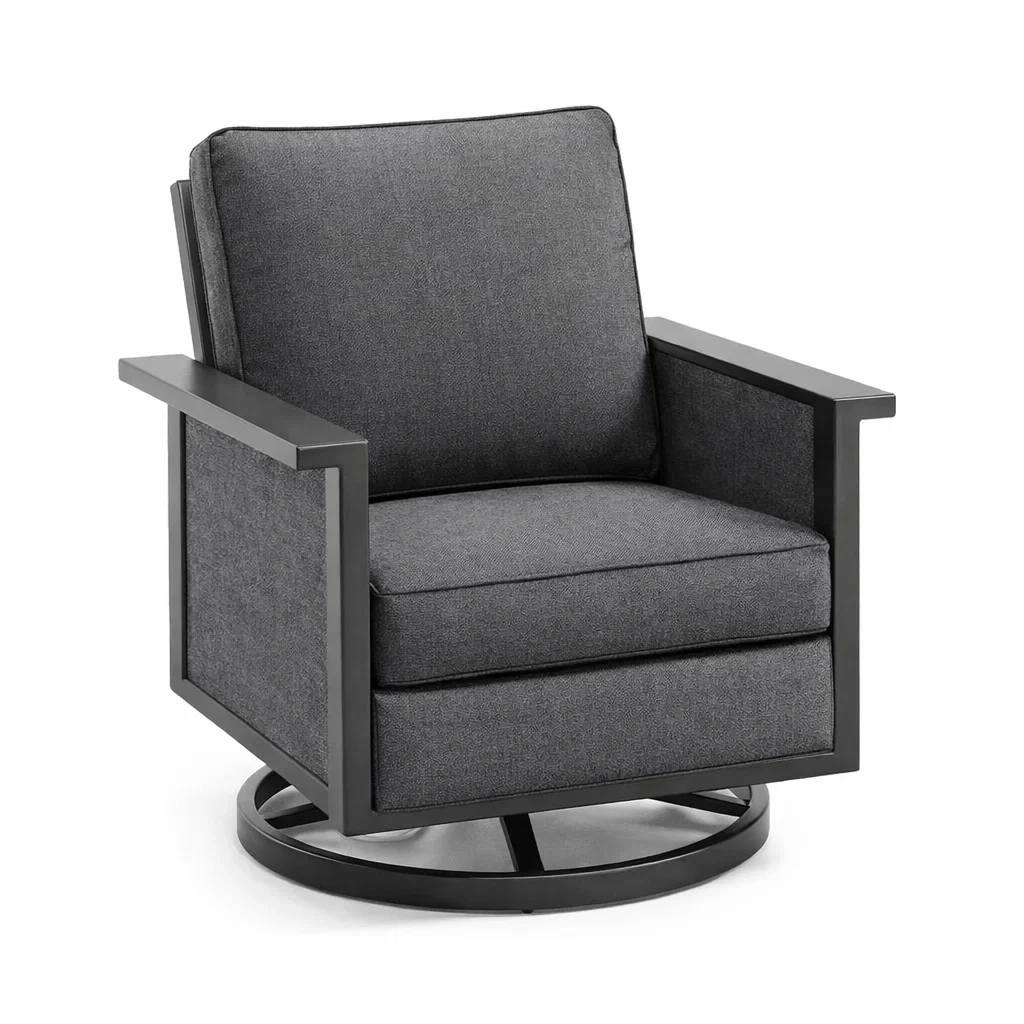 Poltrona girevole in Metallo e Tessuto Poliestere Grigio-URBANCOMFORTHAVEN