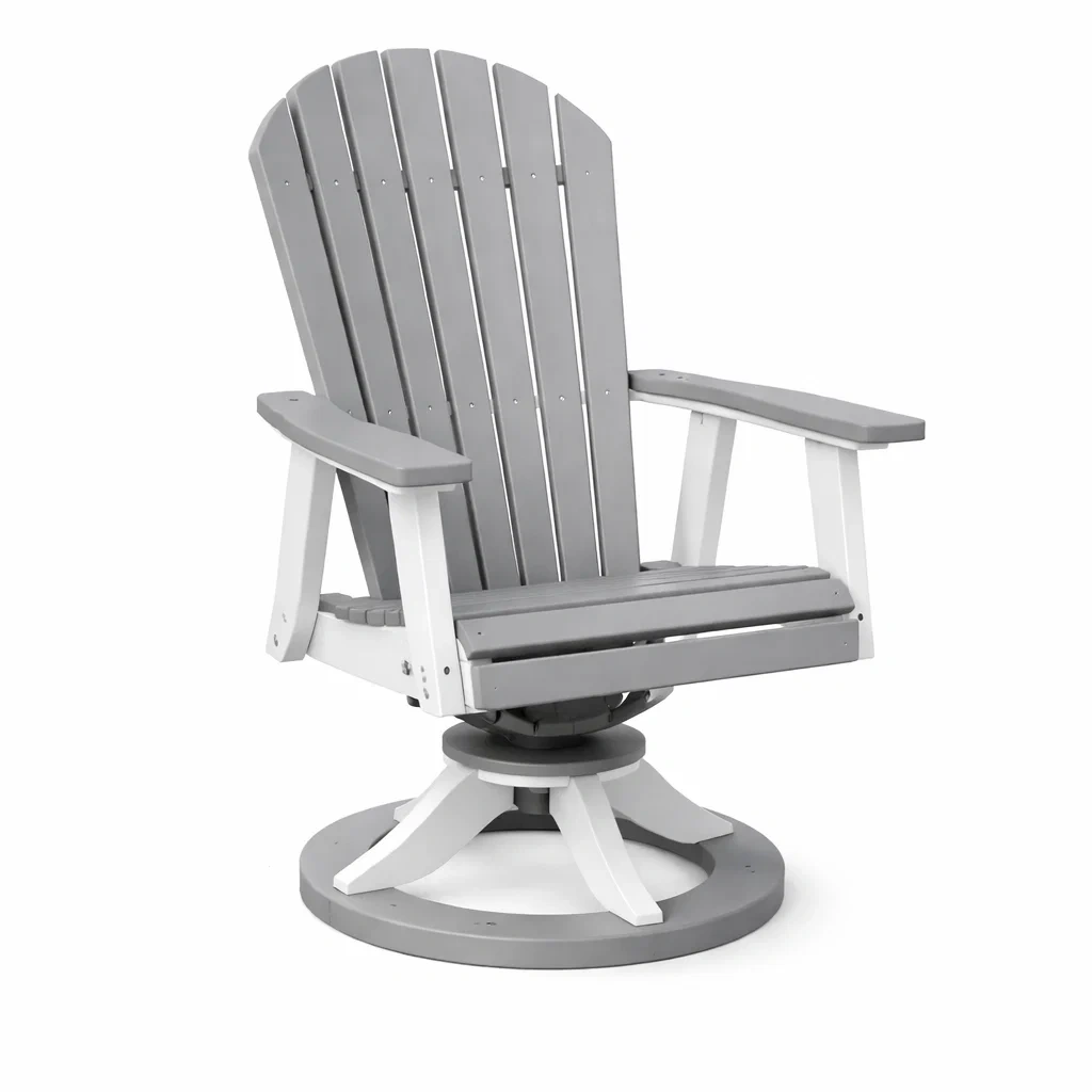 Poltrona girevole Adirondack in Polietilene Grigio e Bianco-URBANCOMFORTHAVEN