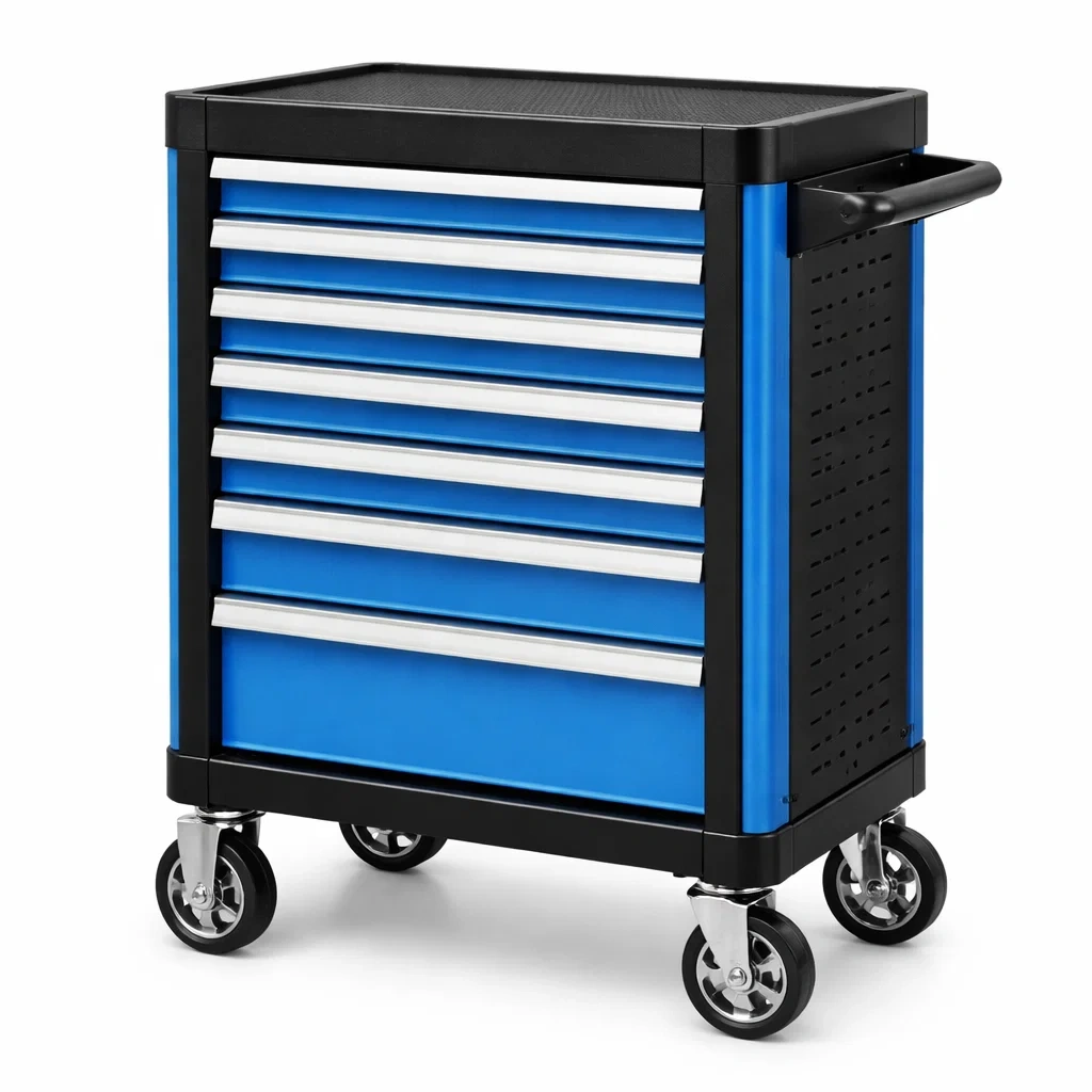 Carrello portautensili in Metallo Blu con Sette Cassetti e Ruote-URBANCOMFORTHAVEN