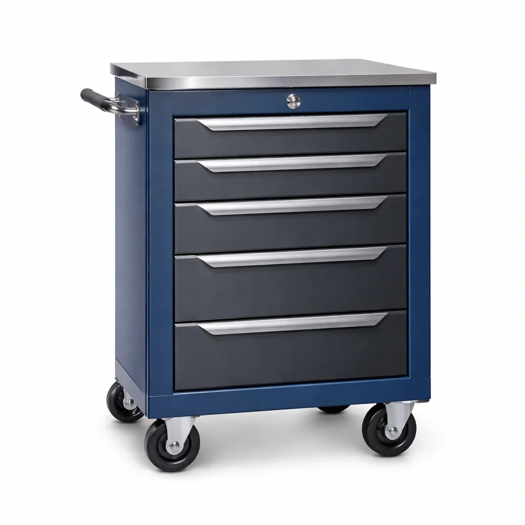 Carrello portautensili in Metallo Blu con Cinque Cassetti-URBANCOMFORTHAVEN