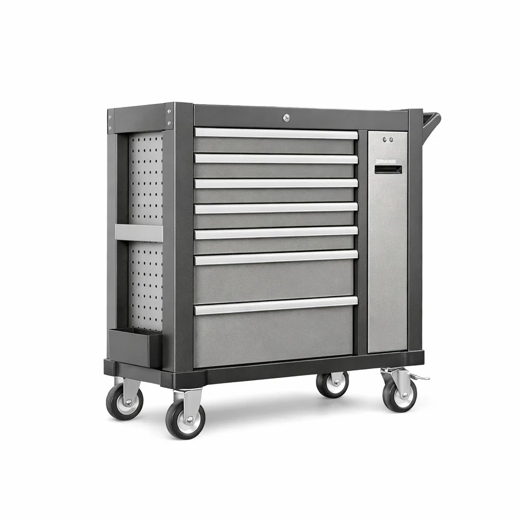 Carrello portautensili in Acciaio Inox Grigio con Ruote e Sette Cassetti-URBANCOMFORTHAVEN