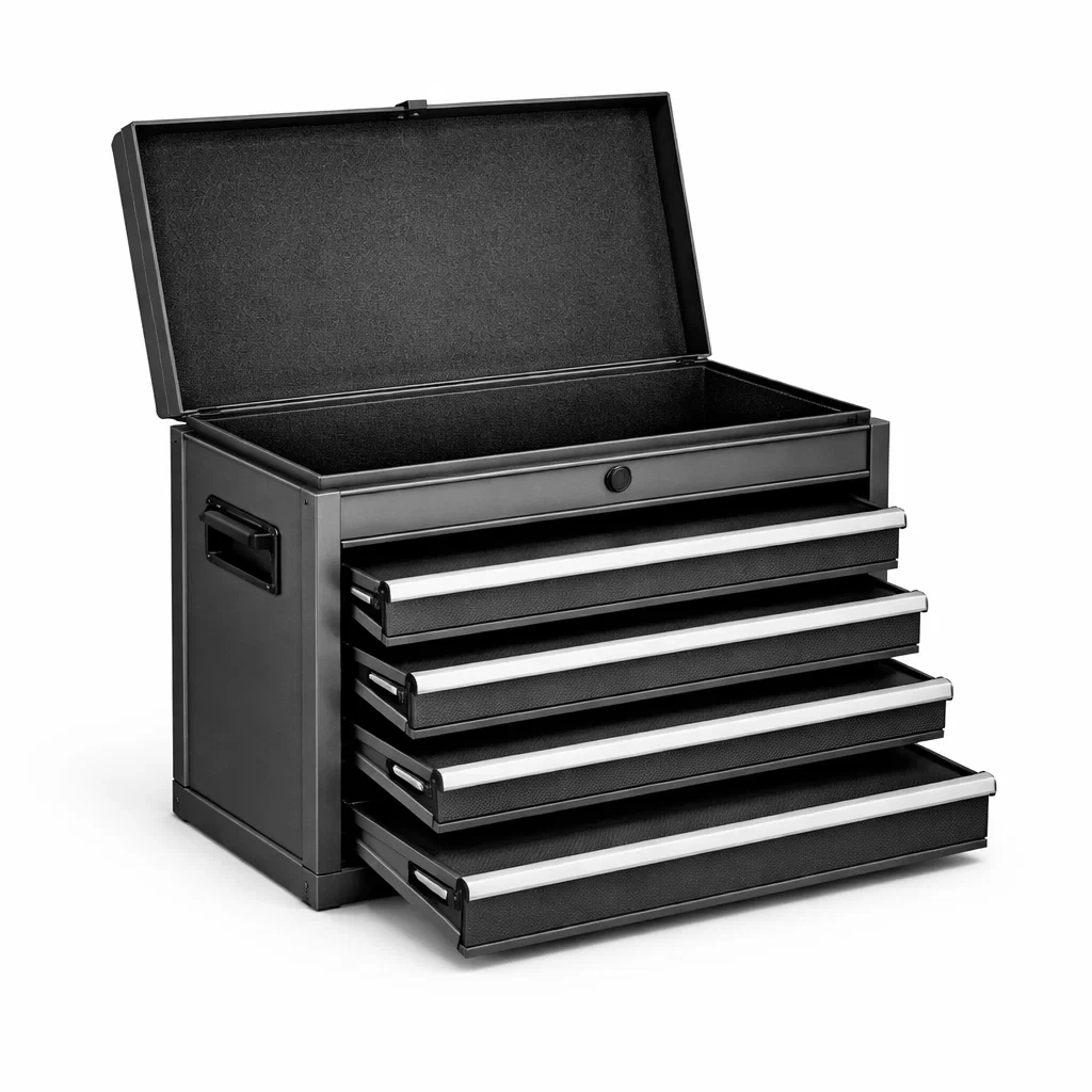 Cassetta degli attrezzi in Acciaio Nero con Coperchio e Quattro Cassetti-URBANCOMFORTHAVEN