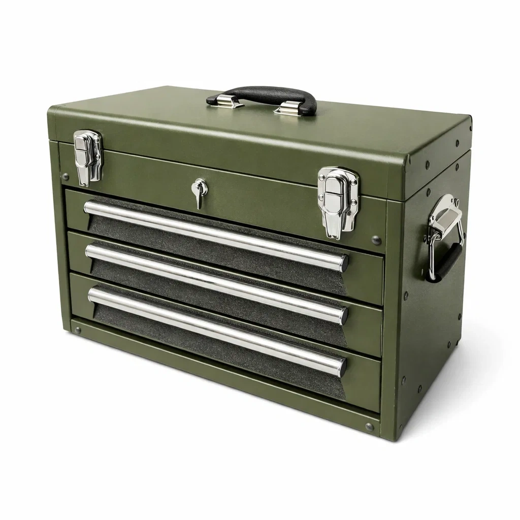 Cassetta degli attrezzi in Metallo Verde con Tre Cassetti-URBANCOMFORTHAVEN