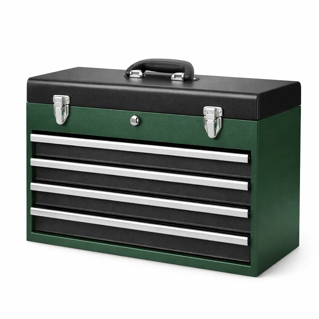 Cassetta degli attrezzi in Metallo Verde con Quattro Cassetti-URBANCOMFORTHAVEN