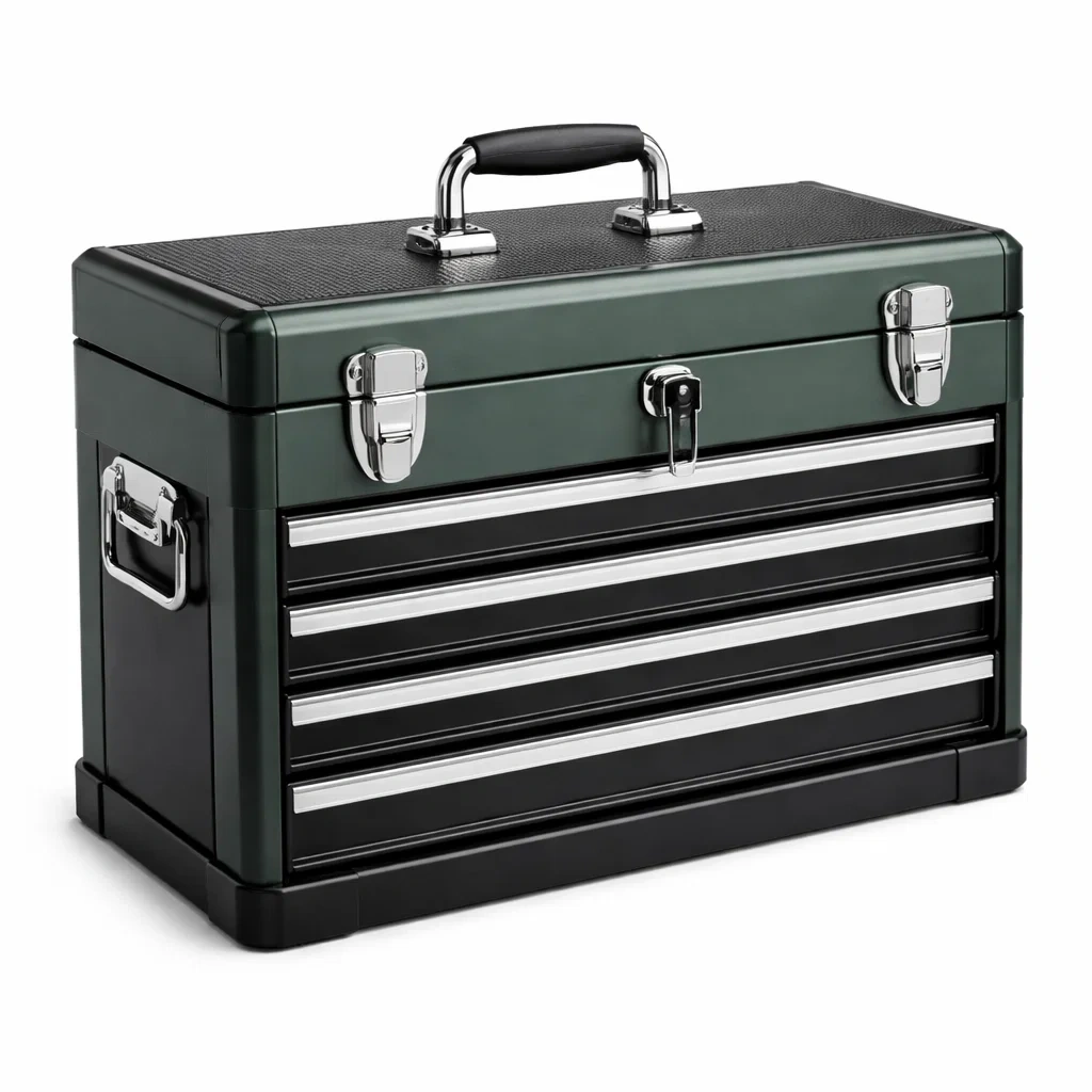 Cassetta degli attrezzi in Metallo Verde e Nero con Quattro Cassetti-URBANCOMFORTHAVEN