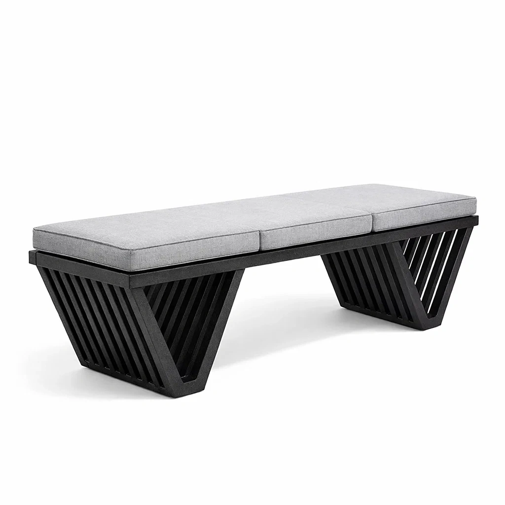 Panca con Cuscino in Tessuto Grigio e Struttura in Legno Nero-URBANCOMFORTHAVEN