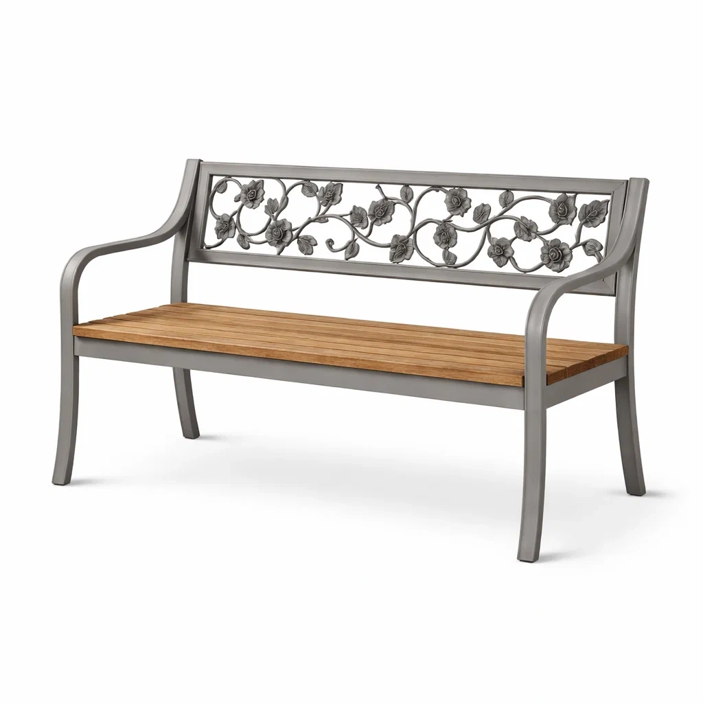 Panchina da Giardino in Metallo e Legno Grigio-URBANCOMFORTHAVEN