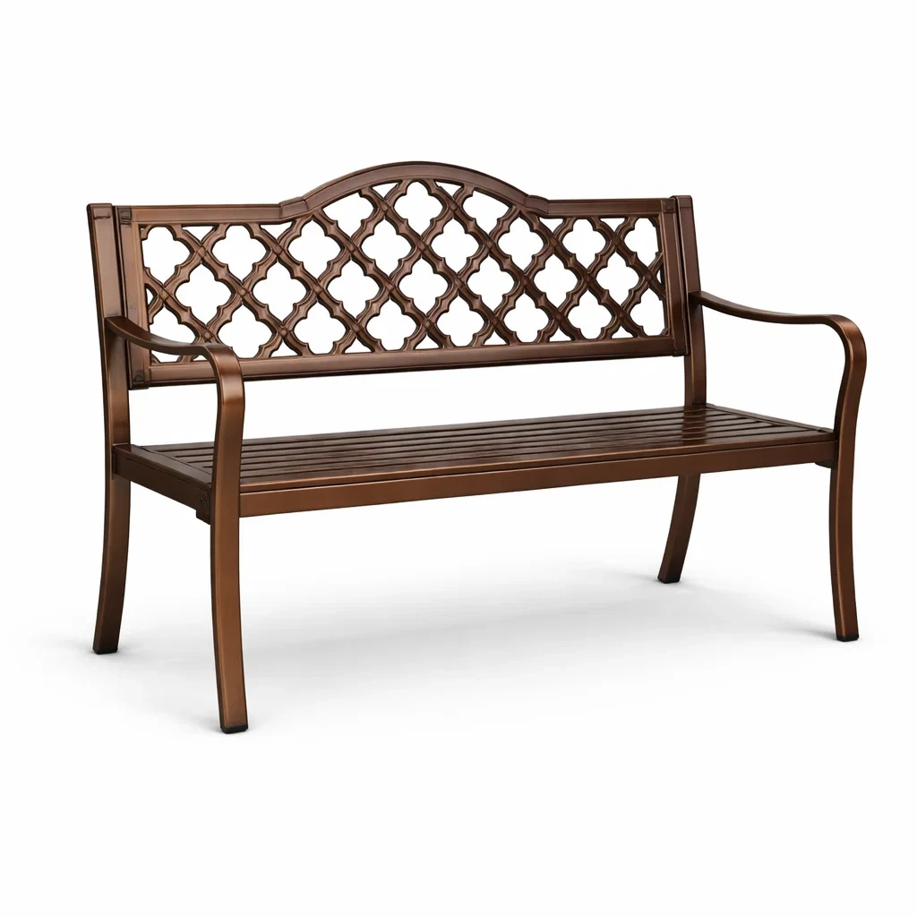 Panchina da Giardino in Alluminio Verniciato Marrone-URBANCOMFORTHAVEN