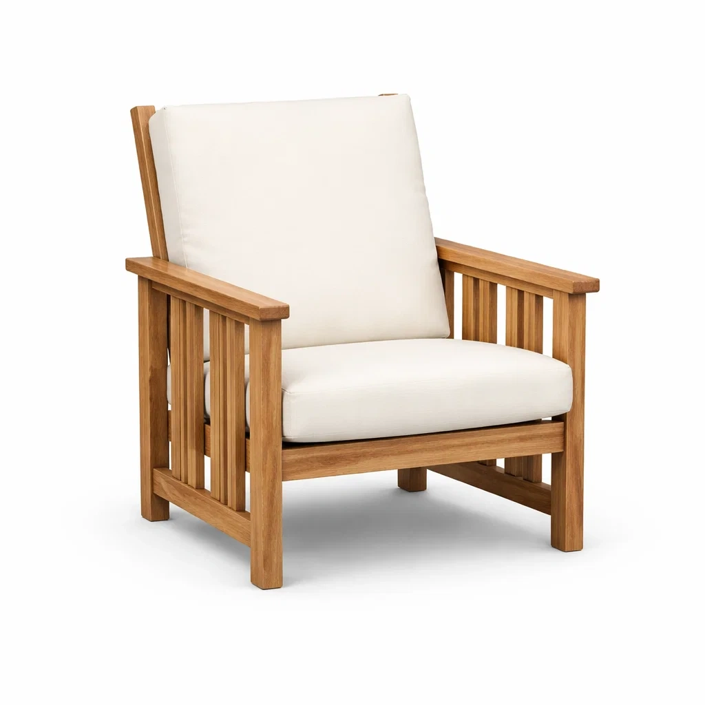 Poltrona in Teak da Esterno con Cuscini Crema-URBANCOMFORTHAVEN