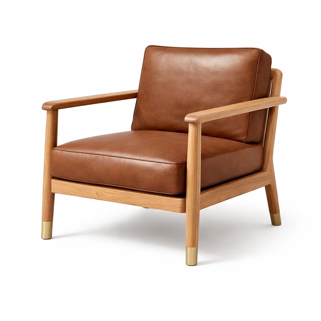 Poltrona in Pelle Marrone con Struttura in Rovere-URBANCOMFORTHAVEN