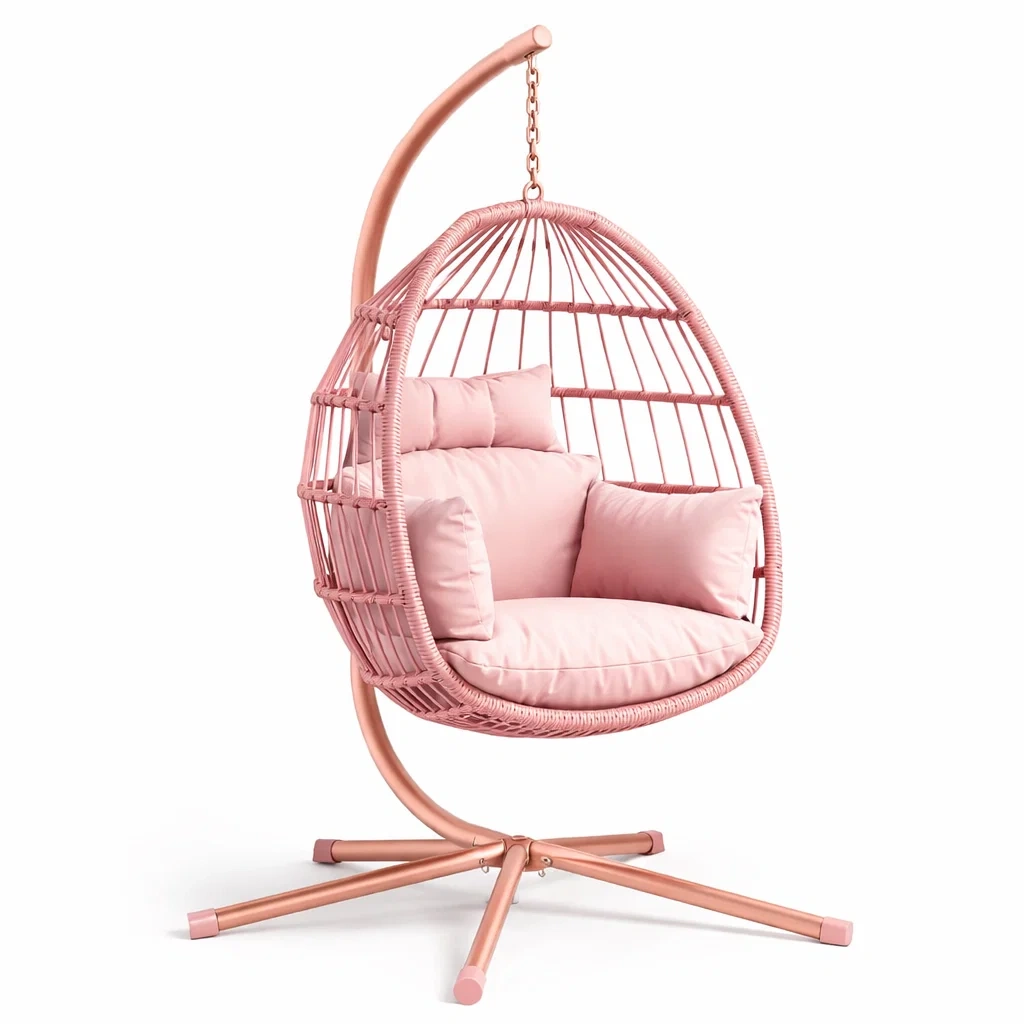 Poltrona sospesa a uovo in Metallo e Polyrattan Rosa-URBANCOMFORTHAVEN