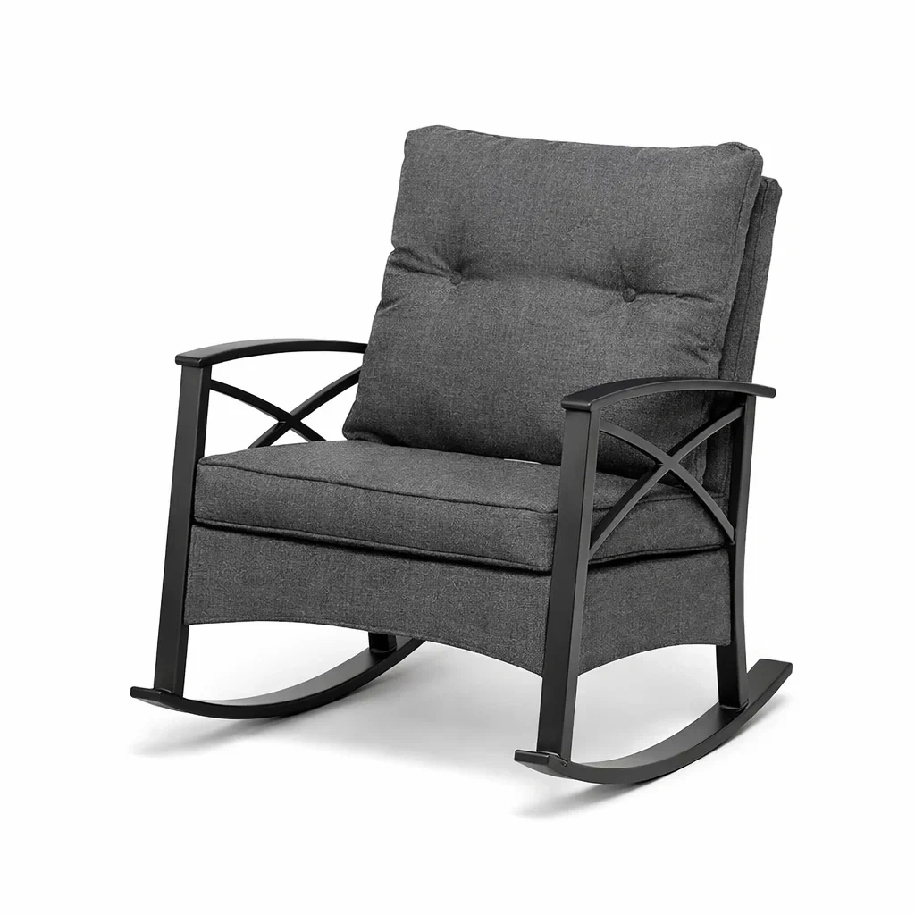 Sedia a dondolo in Metallo e Tessuto Grigio-URBANCOMFORTHAVEN