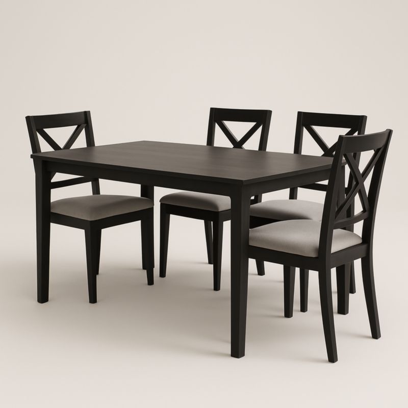 Table à manger en bois avec 4 chaises rembourrées-Selvaranest