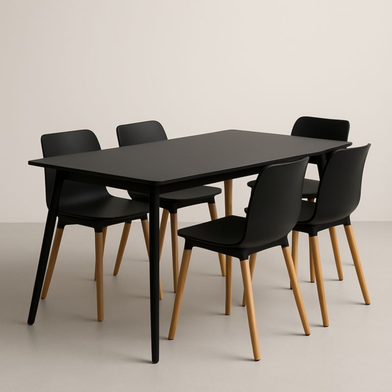 Ensemble table à manger rectangulaire en bois et plastique noir avec 6 chaises-Selvaranest