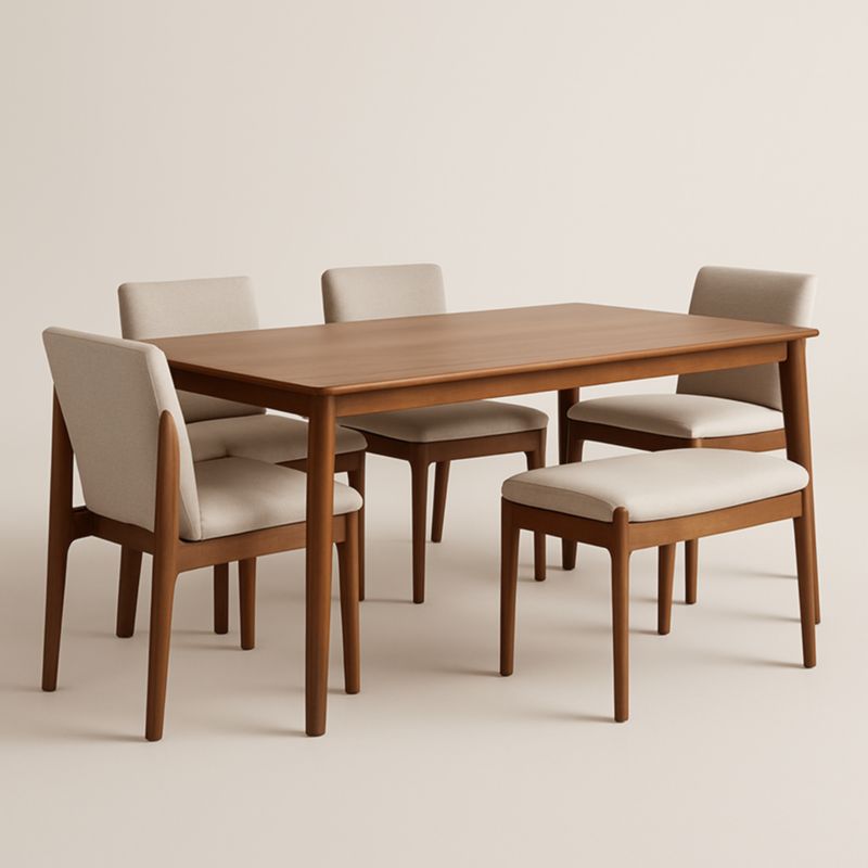 Ensemble Table à Manger en Bois avec 4 Chaises et Banc en Tissu Beige-Selvaranest