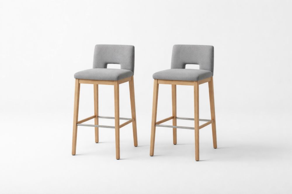 Tabourets de bar en tissu gris avec pieds en bois de hêtre ensemble de 2-Selvaranest