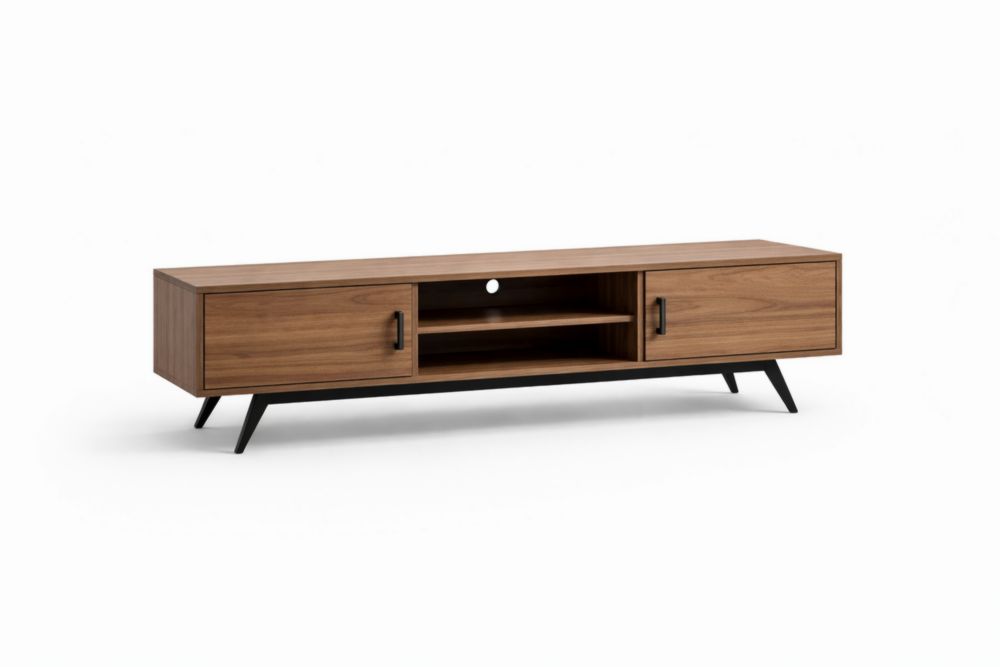 Meuble TV en bois de particules avec pieds en acier noir 160x40x45 cm(L×l×H)-Bravellawood