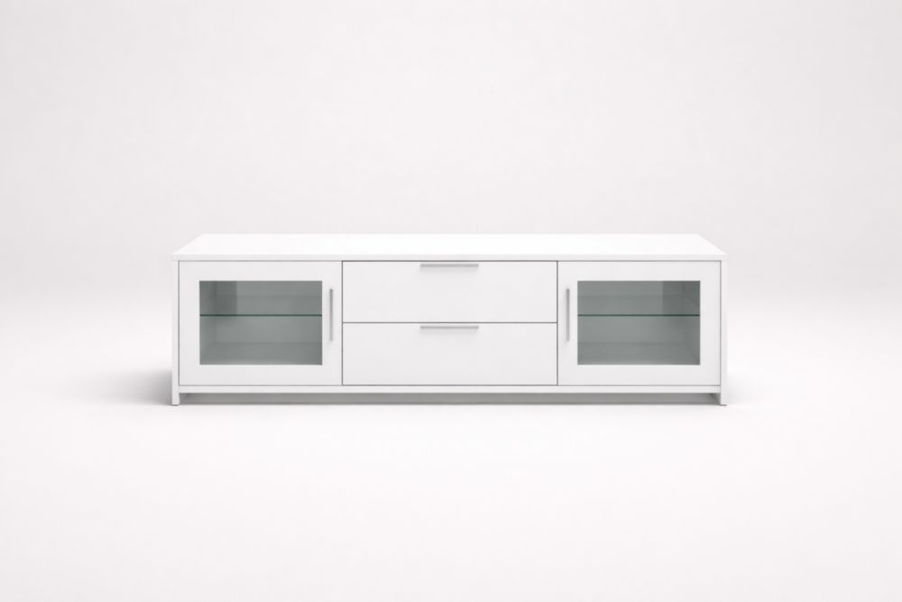 Meuble TV en bois MDF avec verre trempé blanc-Bravellawood