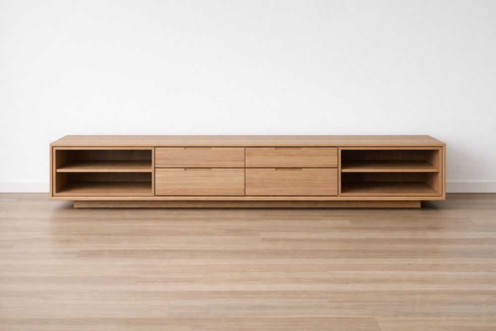 Meuble TV en bois massif de chêne avec tiroirs  200x40x50 cm(L×l×H)-Bravellawood