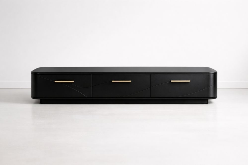 Meuble TV en Bois Noir avec Poignées en Métal 180cm-Bravellawood