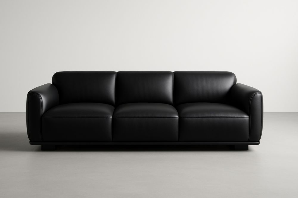 Canapé long 3 places en cuir noir 220x90x70 cm(L×l×H)-Bravellawood