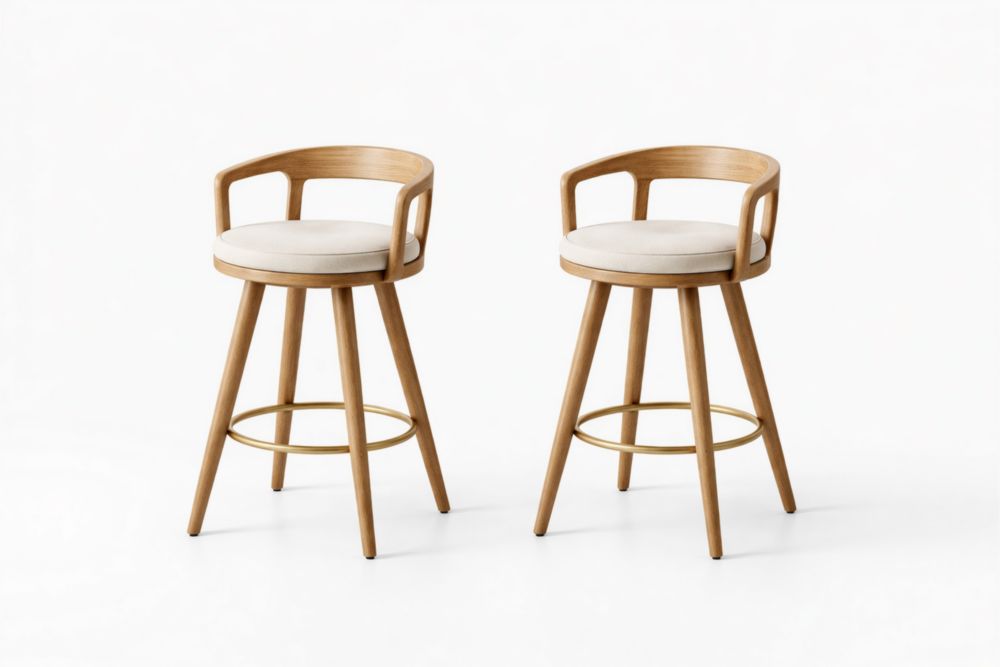 Tabourets de Bar Pivotants en Bois avec Assise Beige