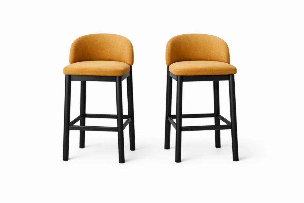 Tabourets de bar en bois et tissu jaune (ensemble de 2)