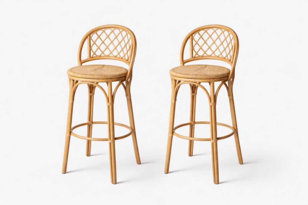 Tabourets de bar en rotin avec assise ronde et dossier ajouré