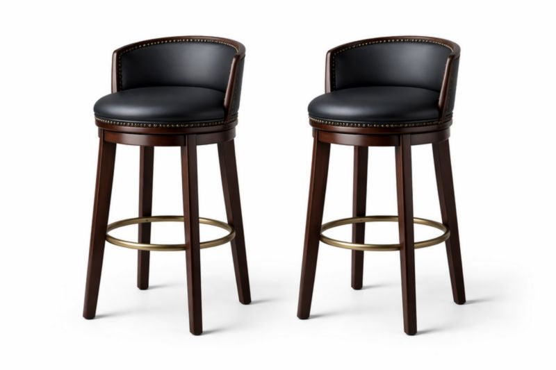 Tabourets de bar pivotants en bois et simili cuir noir