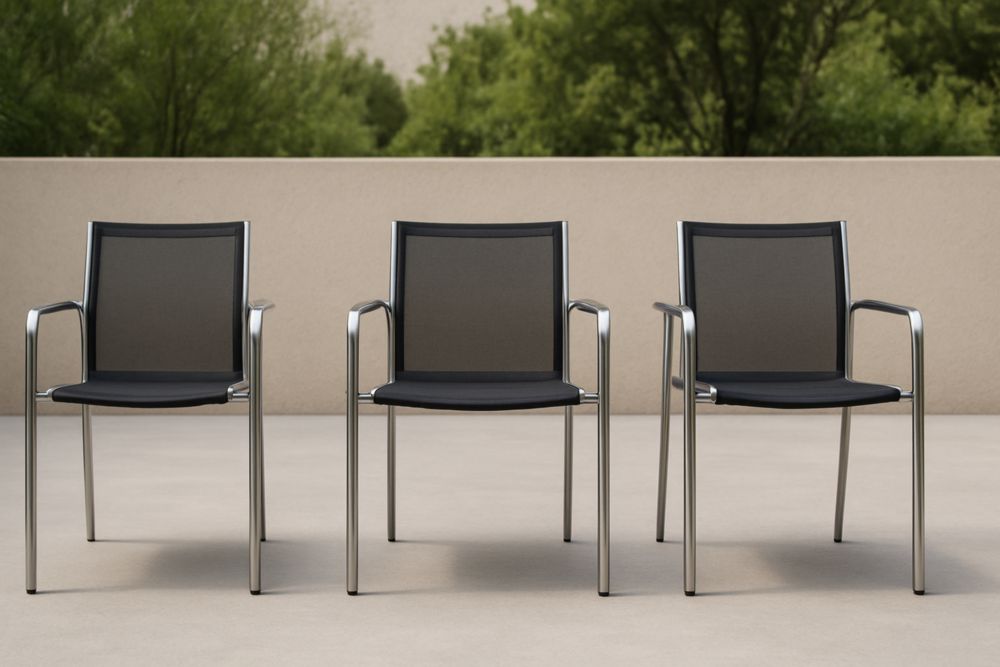 Chaises d'extérieur en métal et tissu Lot de 3 Noir