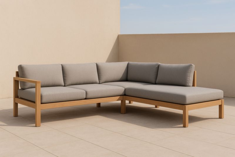 Canapé d'Angle Extérieur en Acacia avec Coussins Gris