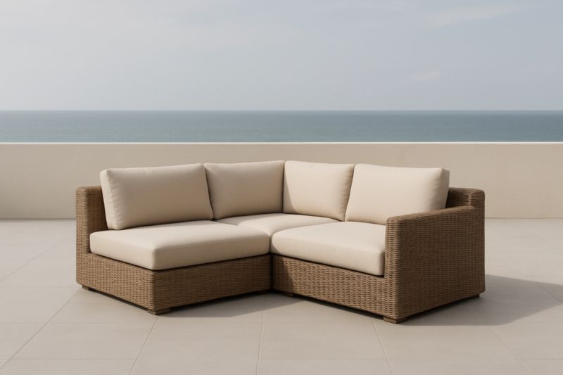 Canapé d'angle extérieur en rotin synthétique beige