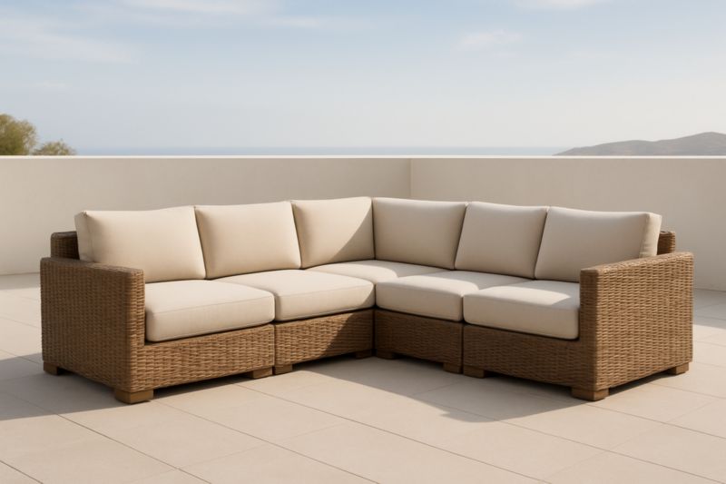 Canapé d'Angle en Rotin Synthétique Marron Beige pour Extérieur