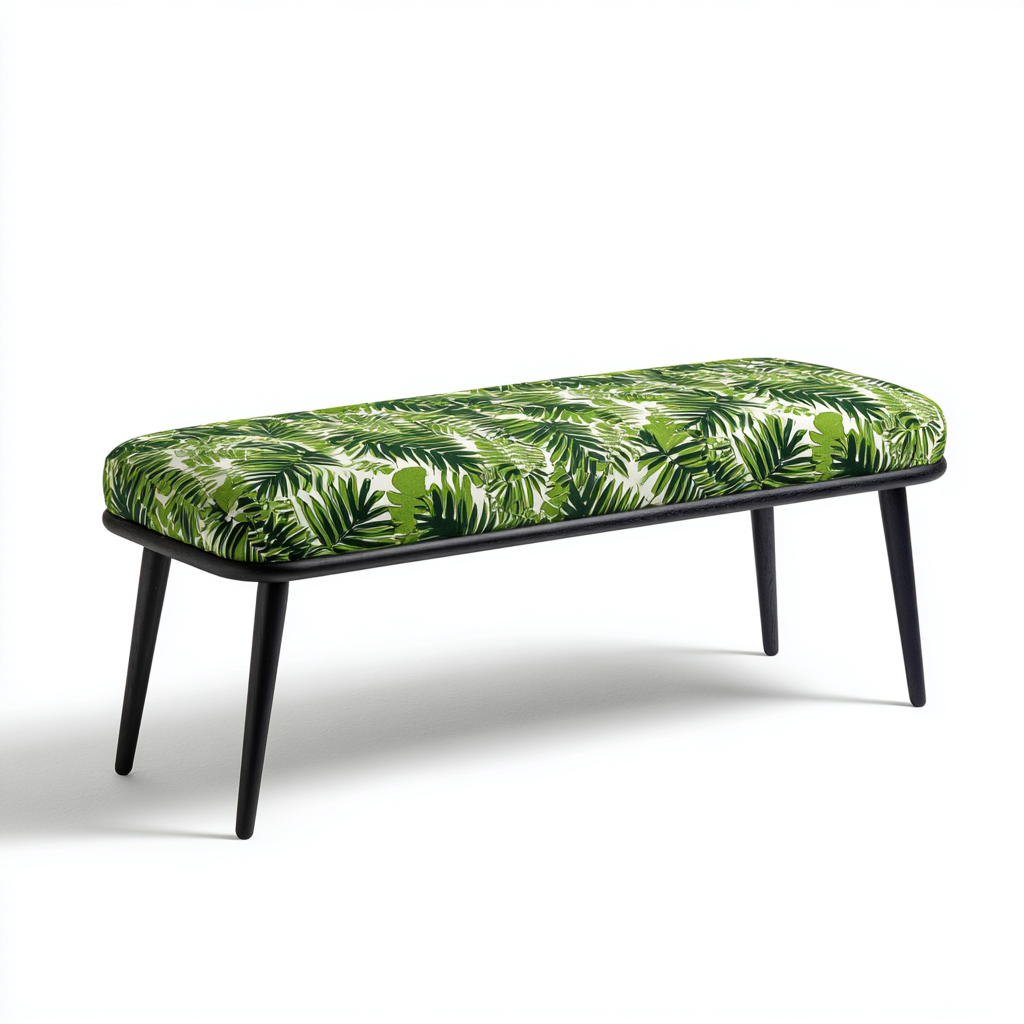 Banc de lit rembourré en tissu avec pieds en métal 120x40x45 cm - vert-noir - assise décorative pour chambre-Nookupyard