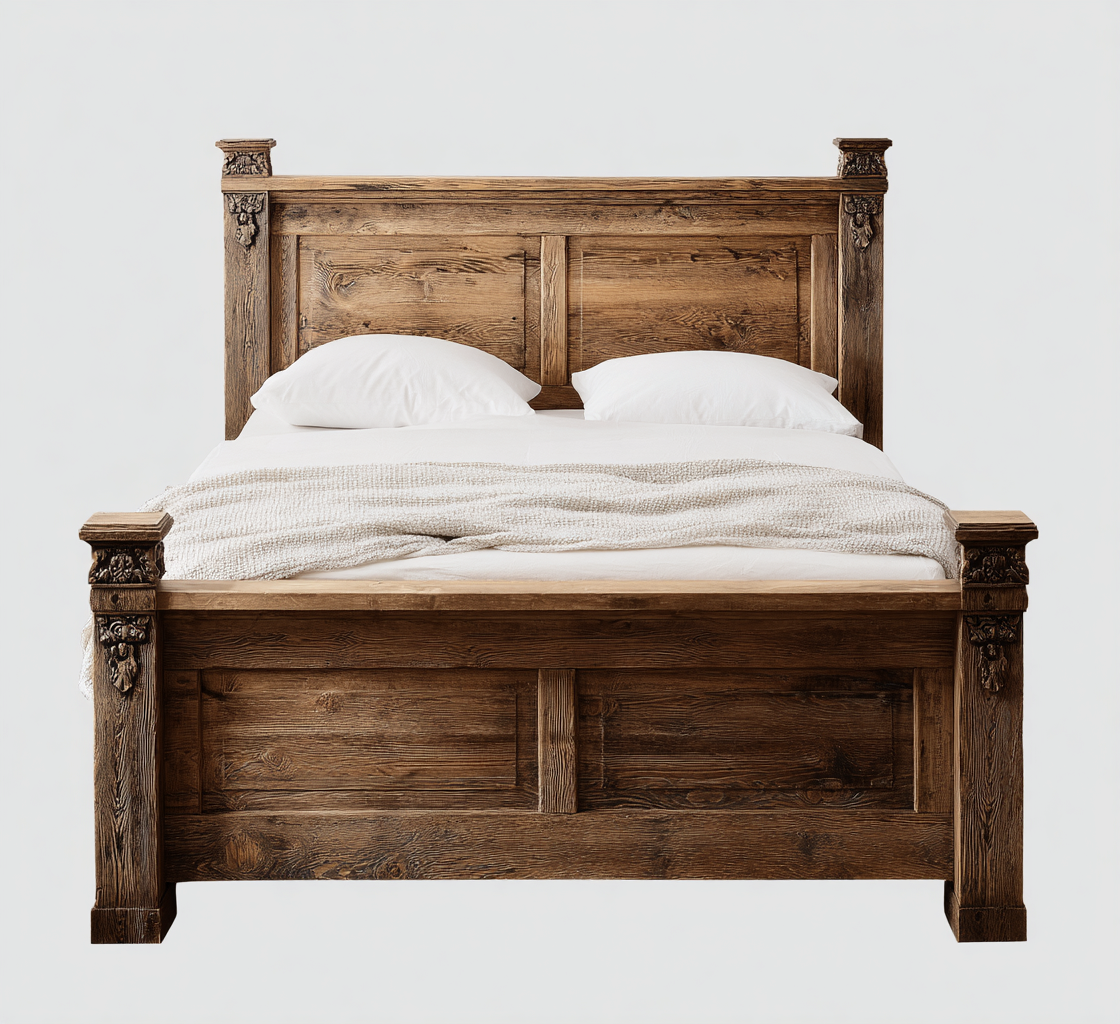 Lit double structure bois massif 210x170x120 cm - marron - design rustique pour chambre-Nookupyard