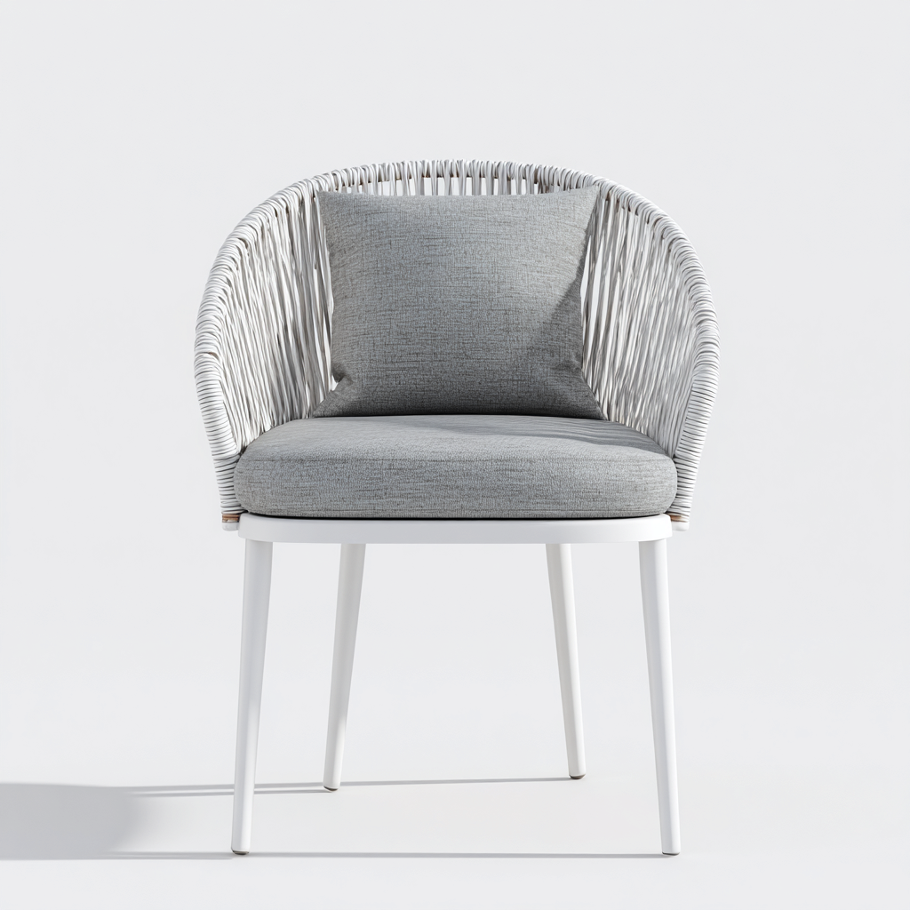 Chaise de jardin avec structure tressée et coussin rembourré 60x58x78 cm - blanc-gris - design contemporain pour extérieur-Nookupyard