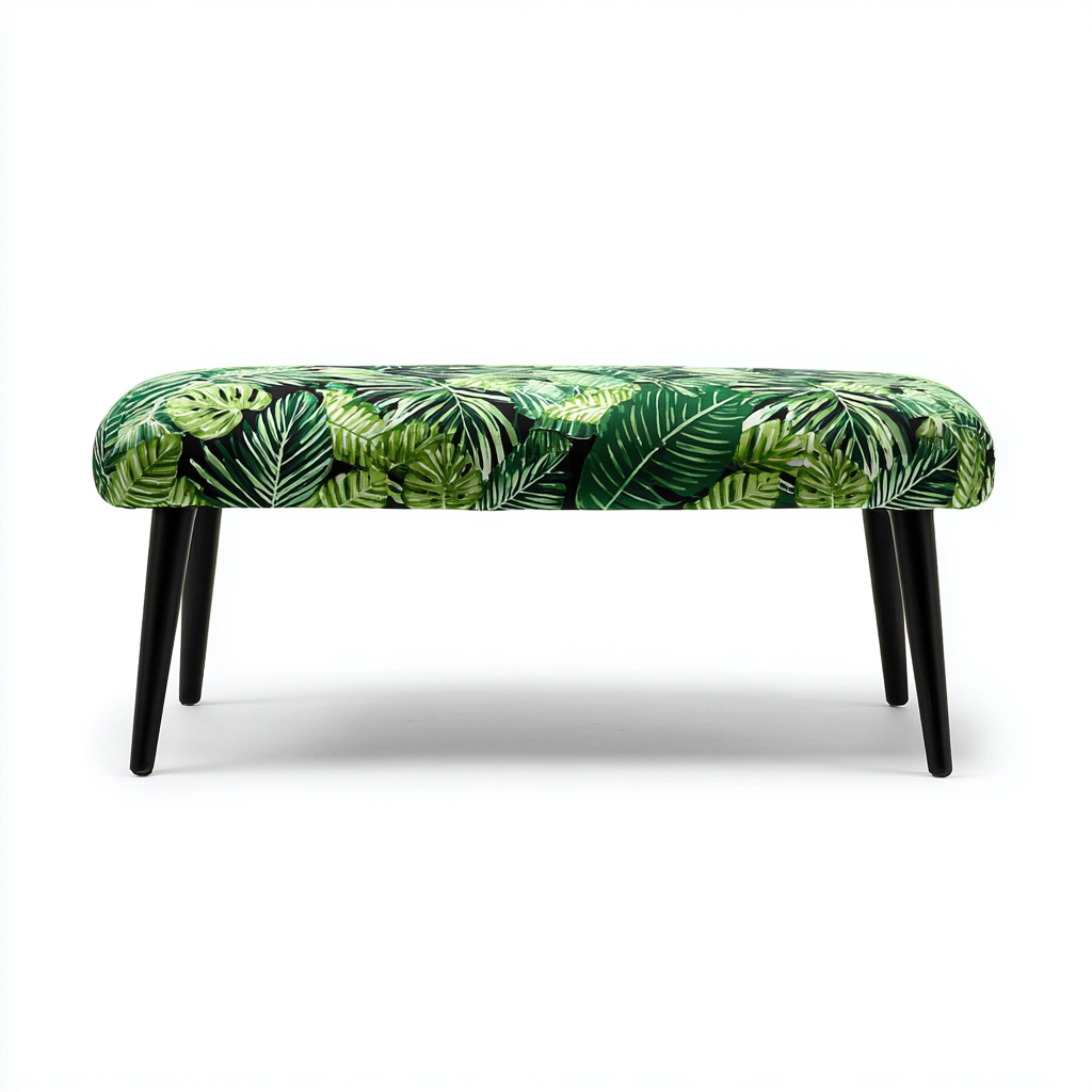 Banc de lit rembourré assise textile motif végétal 120x40x45 cm - vert-noir - design décoratif pour chambre-Nookupyard